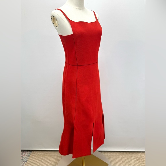 ADEAM Striking Red square neck split hem Midi Dress size 8 - Picture 8 of 15